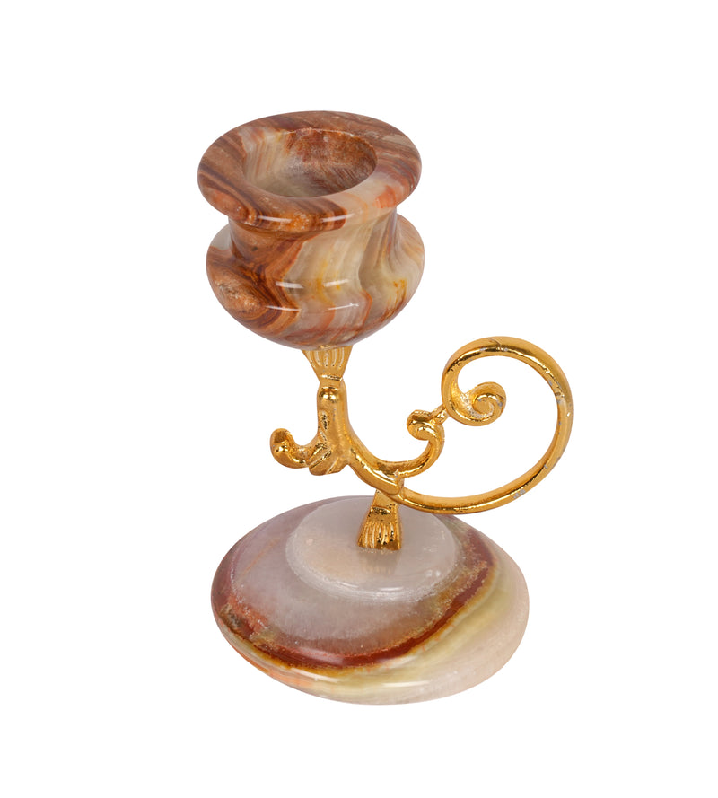 Onyx Marble Candle Holder with Gold Accents