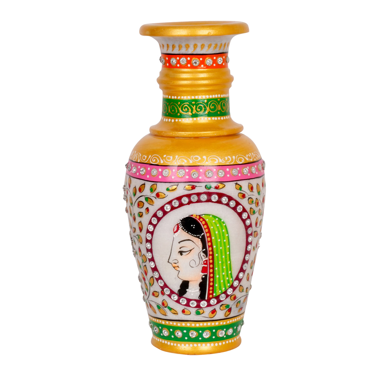Maharani's Portrait: Hand-Painted Marble Vase | Rajasthani Figural Art Decor