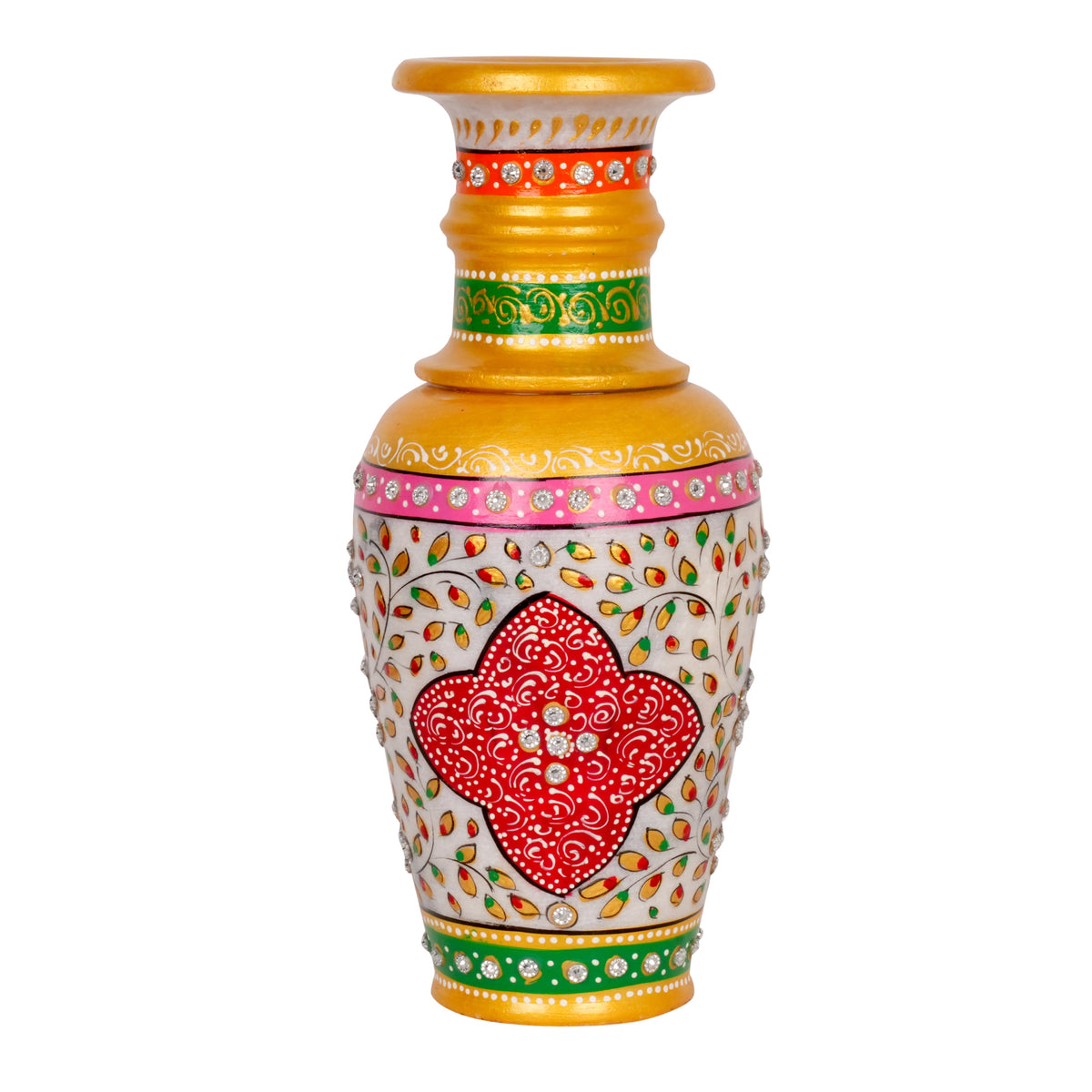 Maharani's Portrait: Hand-Painted Marble Vase | Rajasthani Figural Art Decor