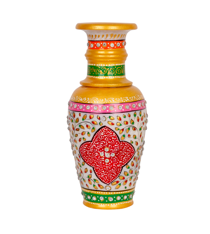 Maharani's Portrait: Hand-Painted Marble Vase | Rajasthani Figural Art Decor