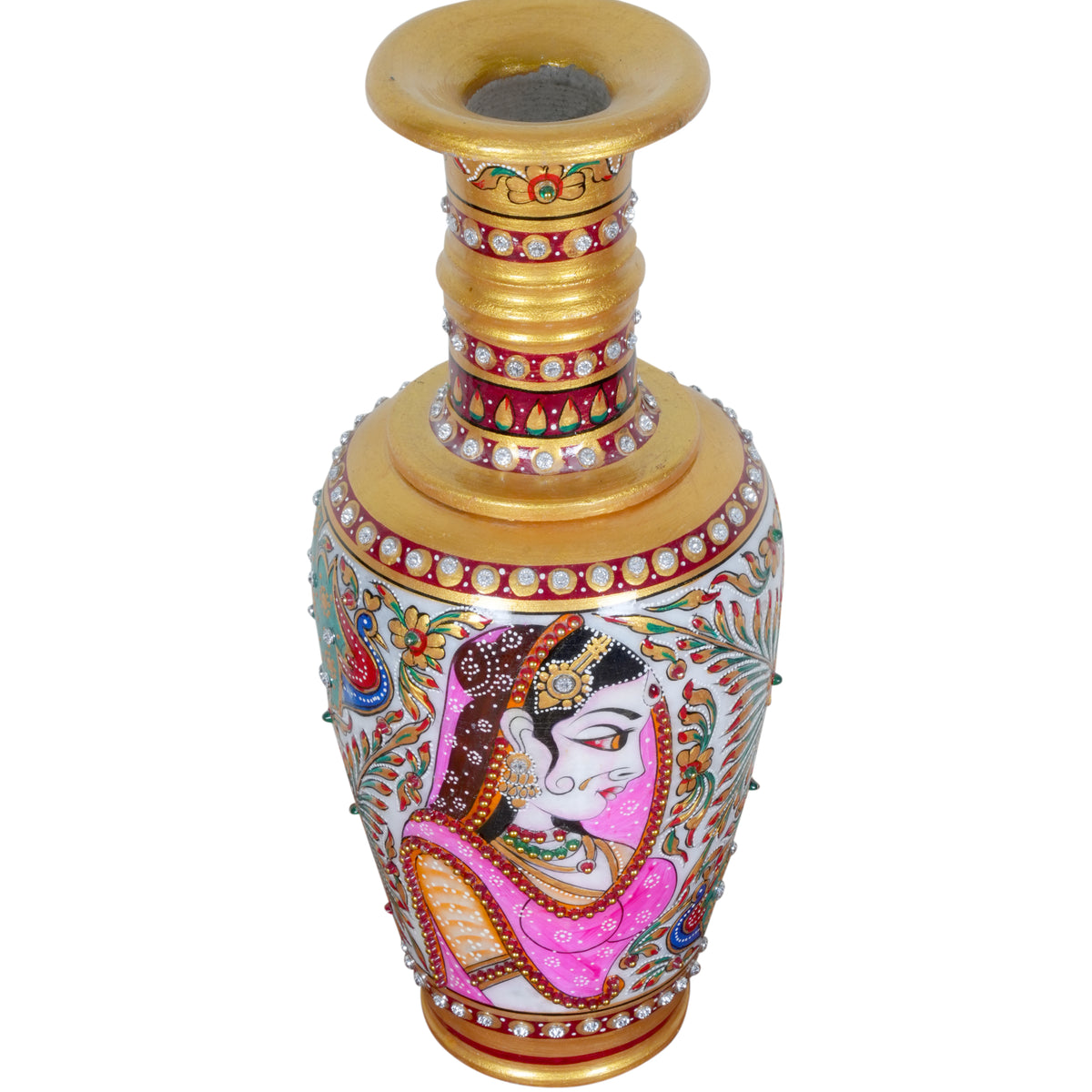 Hand-Painted Marble Vase – Rajasthani Women Portraits