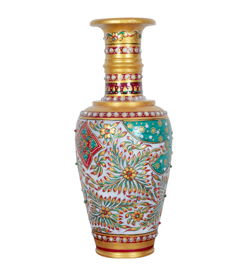 Hand-Painted Marble Vase – Rajasthani Women Portraits