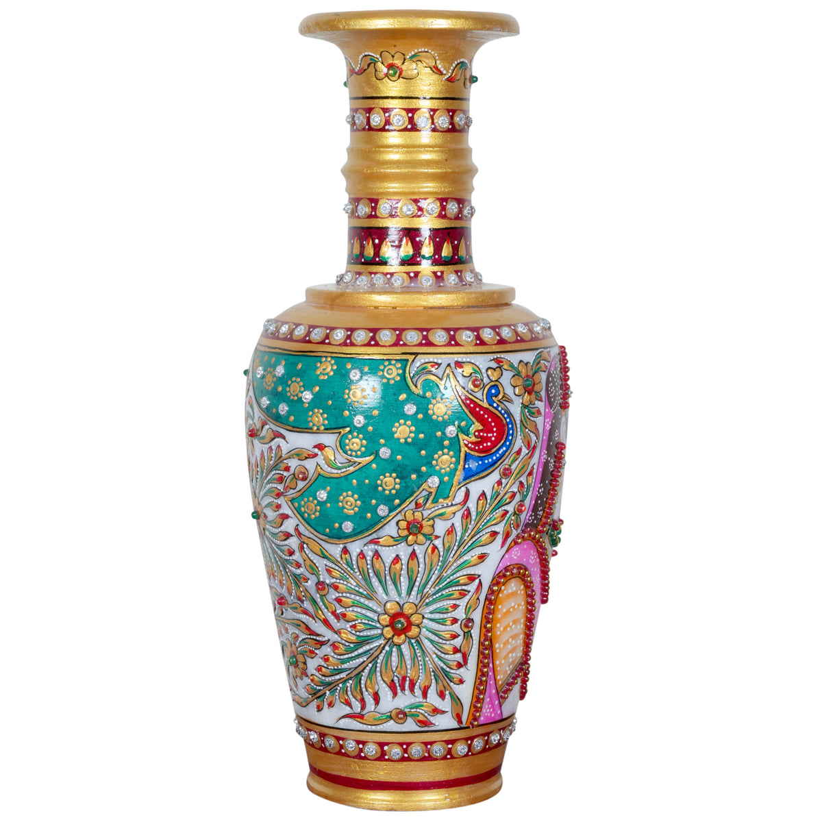 Hand-Painted Marble Vase – Rajasthani Women Portraits