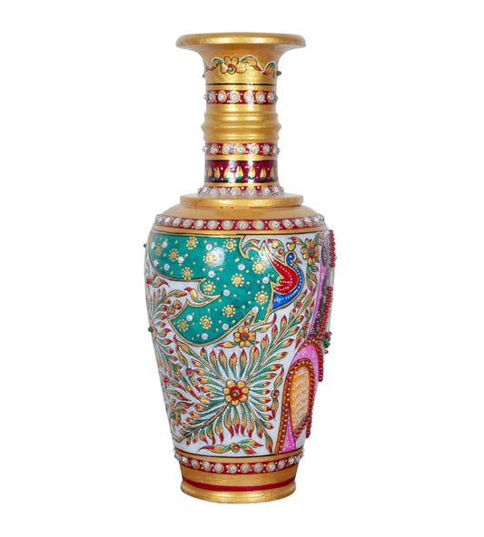 Hand-Painted Marble Vase – Rajasthani Women Portraits