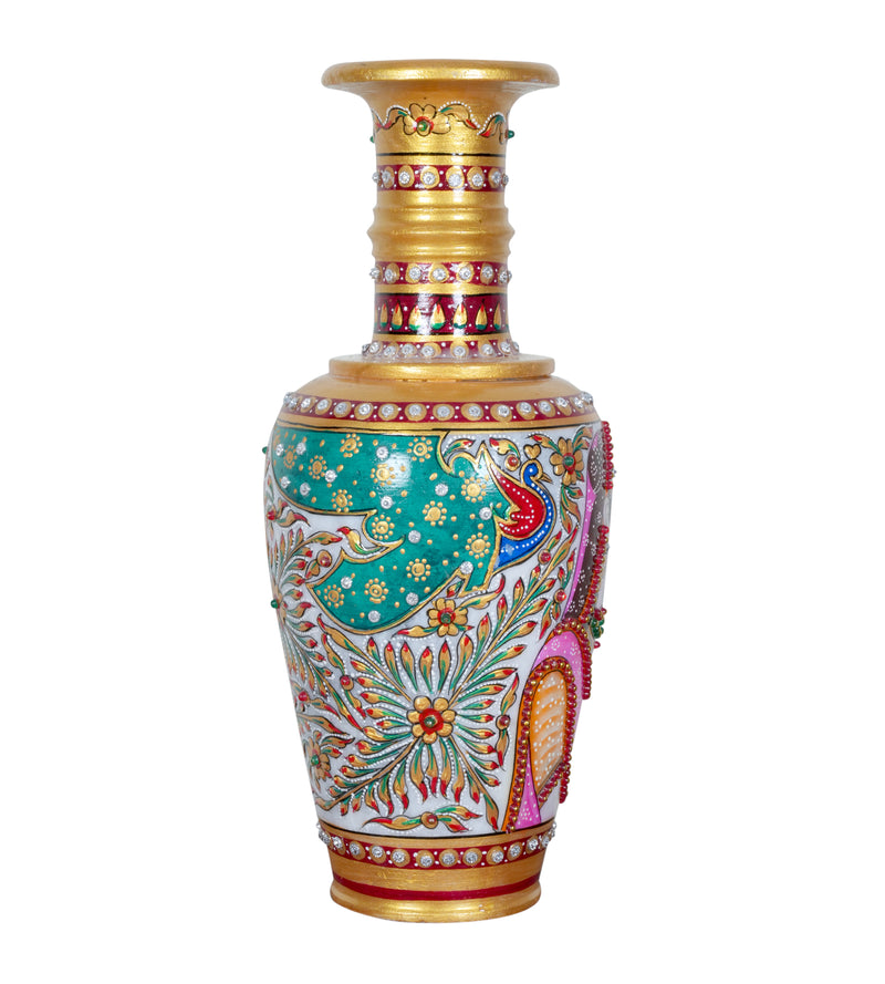 Hand-Painted Marble Vase – Rajasthani Women Portraits