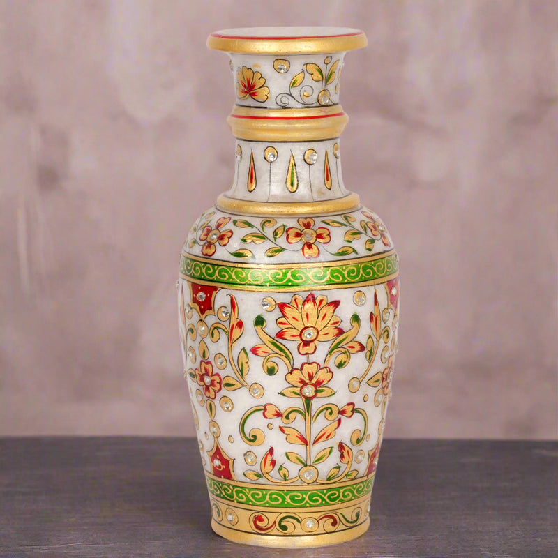 Hand-Painted Floral Marble Vase – Traditional Rajasthani Artwork