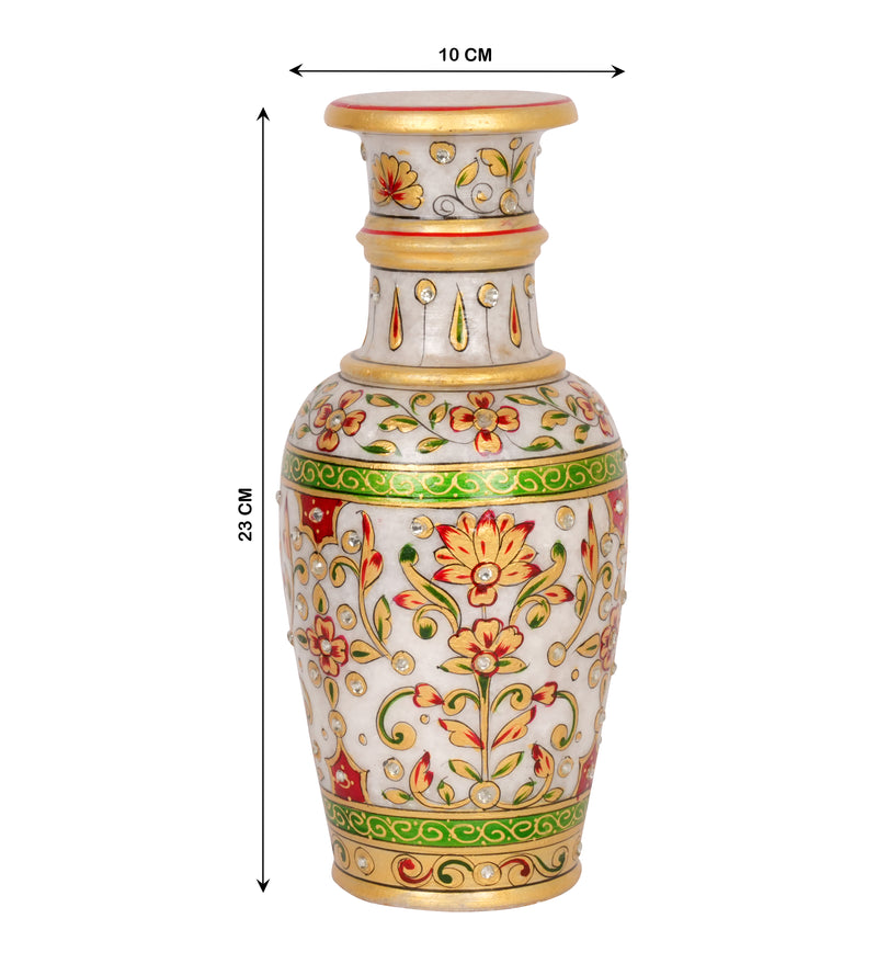Hand-Painted Floral Marble Vase – Traditional Rajasthani Artwork