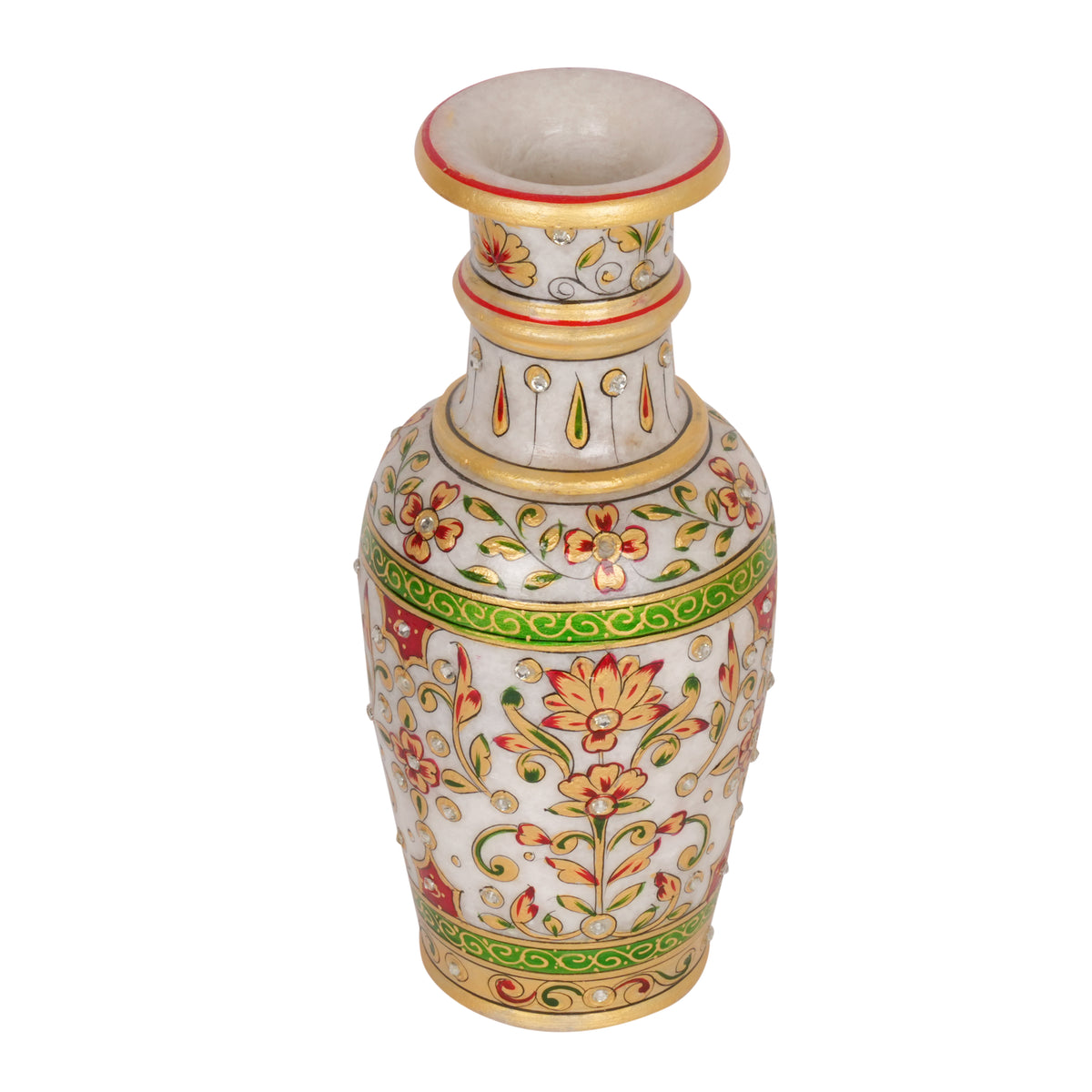 Hand-Painted Floral Marble Vase – Traditional Rajasthani Artwork