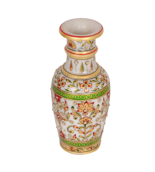 Hand-Painted Floral Marble Vase – Traditional Rajasthani Artwork
