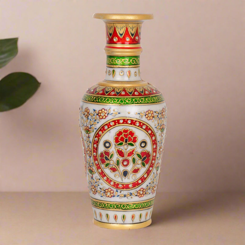 Hand-Painted Floral Marble Vase – Traditional Rajasthani Artwork