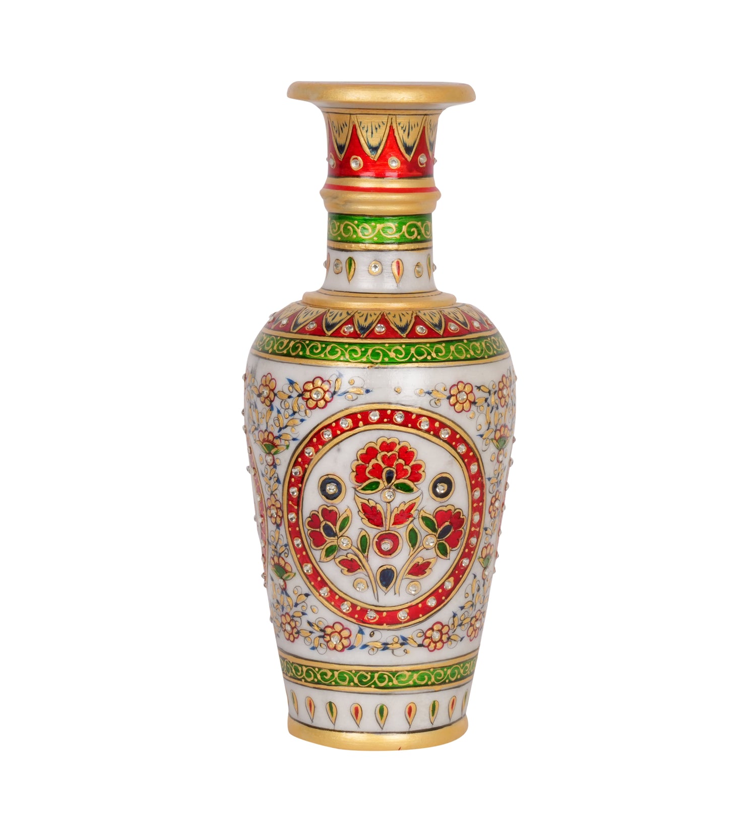 Hand-Painted Floral Marble Vase – Traditional Rajasthani Artwork