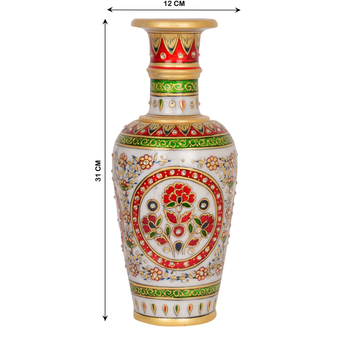 Hand-Painted Floral Marble Vase – Traditional Rajasthani Artwork