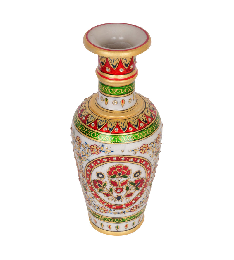 Hand-Painted Floral Marble Vase – Traditional Rajasthani Artwork