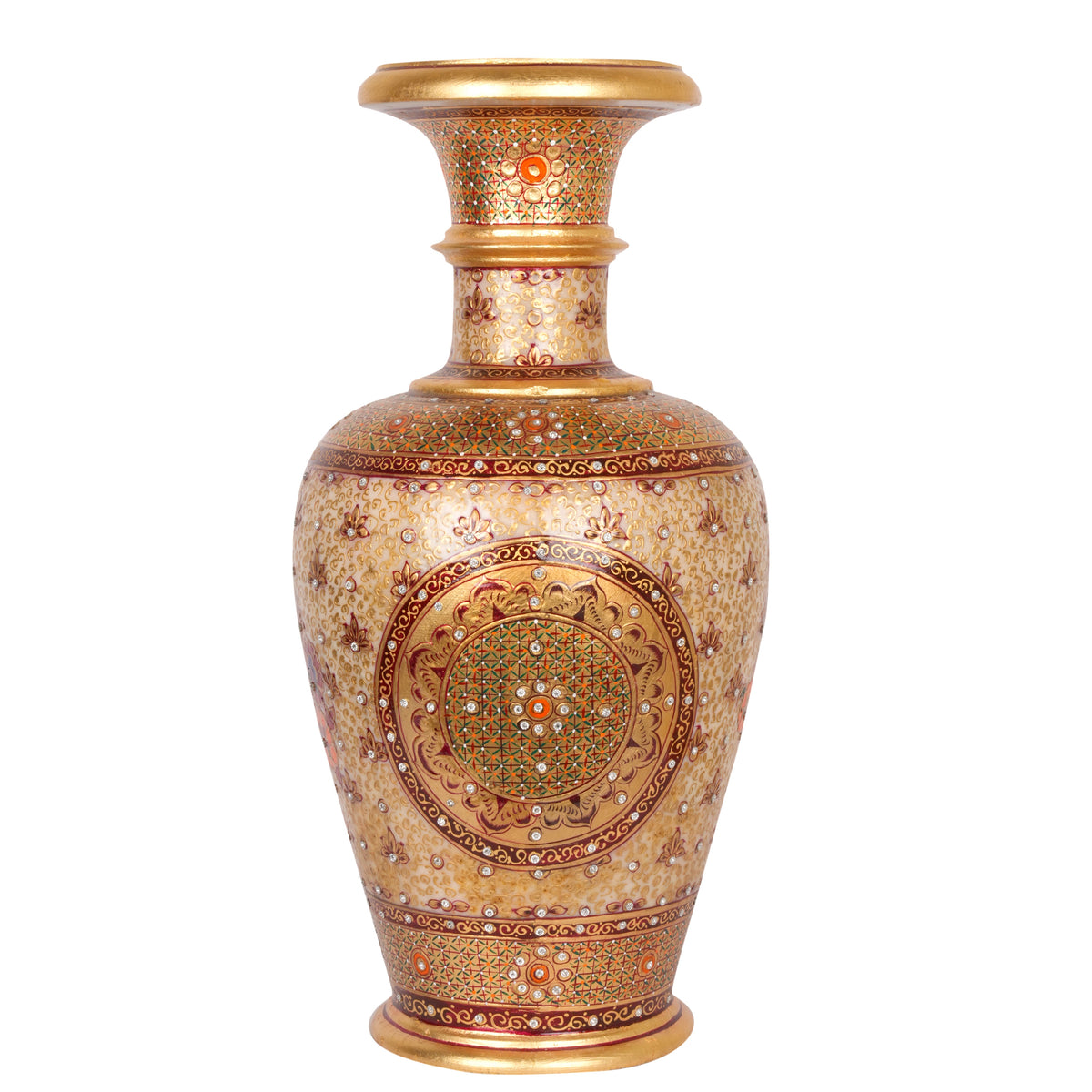 Golden Mandala: Hand-Embellished Marble Vase | Ornate Indian Decorative Art