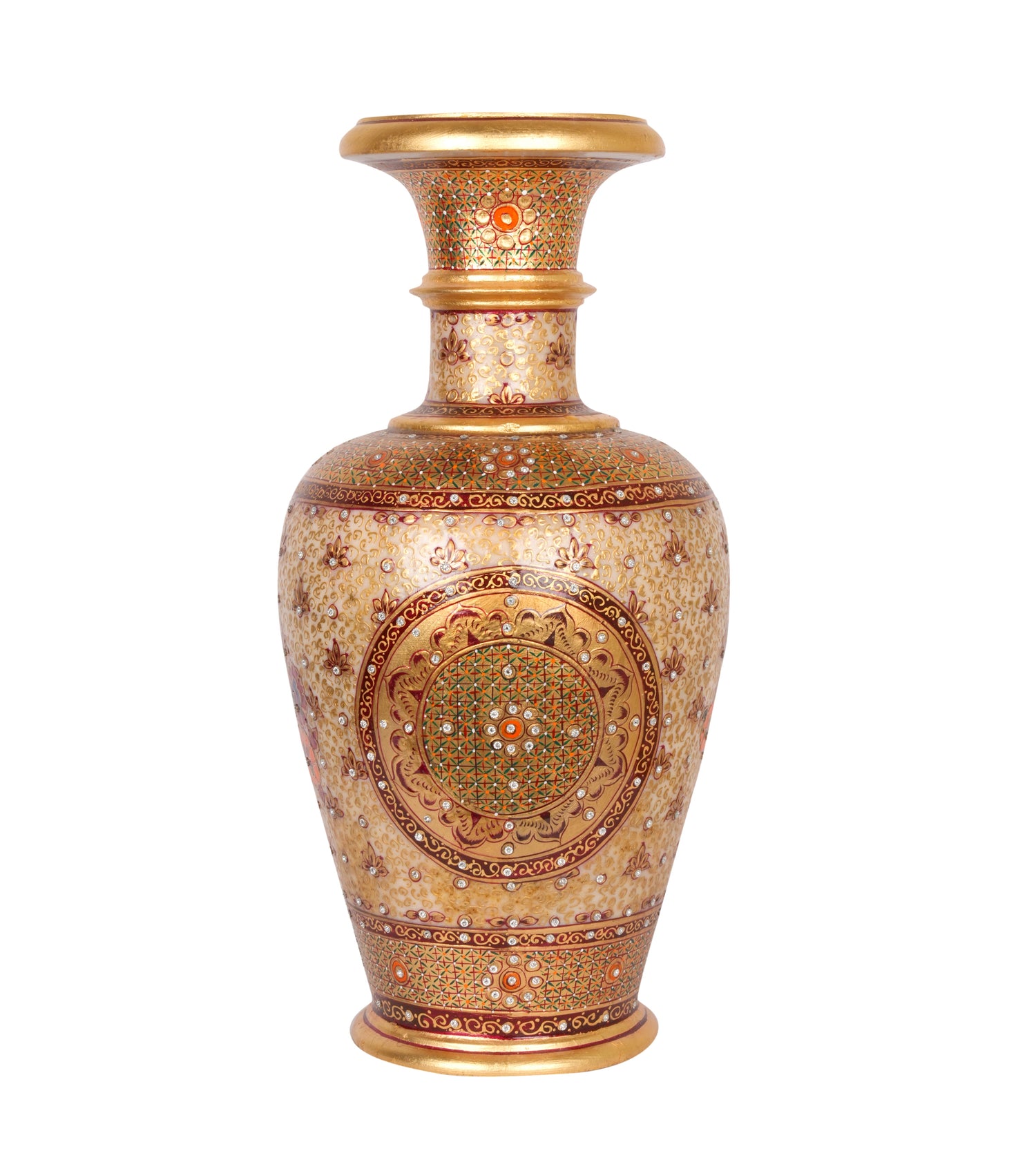 Golden Mandala: Hand-Embellished Marble Vase | Ornate Indian Decorative Art