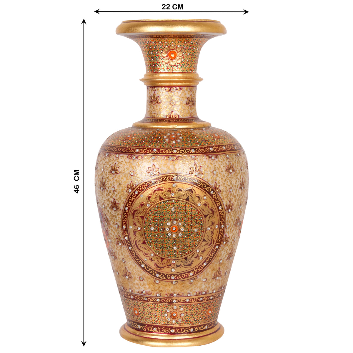 Golden Mandala: Hand-Embellished Marble Vase | Ornate Indian Decorative Art