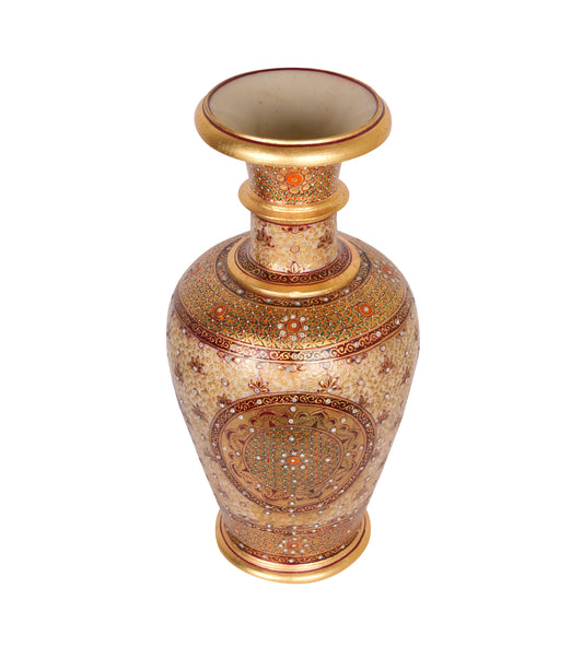 Golden Mandala: Hand-Embellished Marble Vase | Ornate Indian Decorative Art