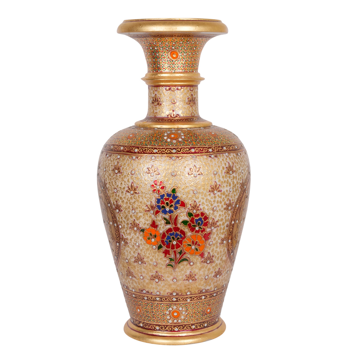 Golden Mandala: Hand-Embellished Marble Vase | Ornate Indian Decorative Art