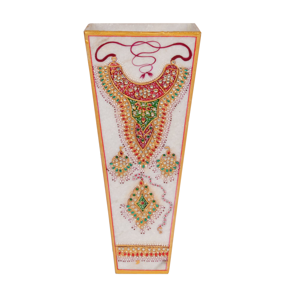 Handcrafted Marble Vase with Traditional Rajasthani Meenakari Artwork