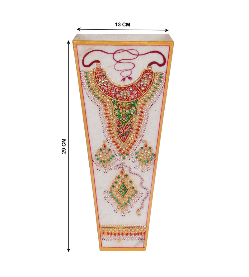 Handcrafted Marble Vase with Traditional Rajasthani Meenakari Artwork