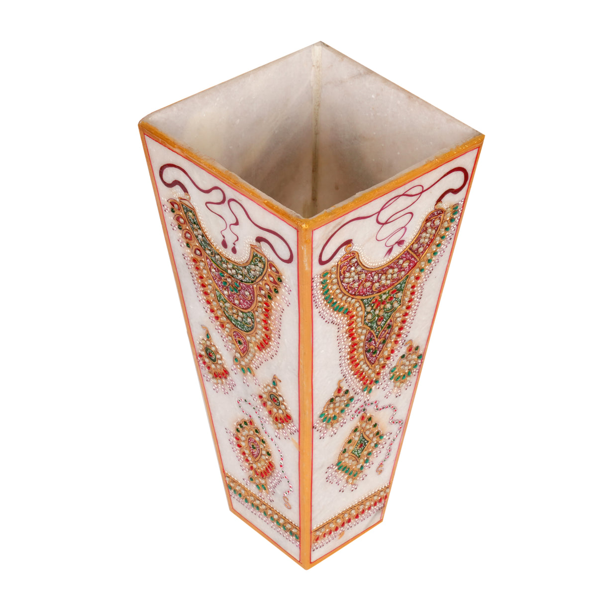 Handcrafted Marble Vase with Traditional Rajasthani Meenakari Artwork