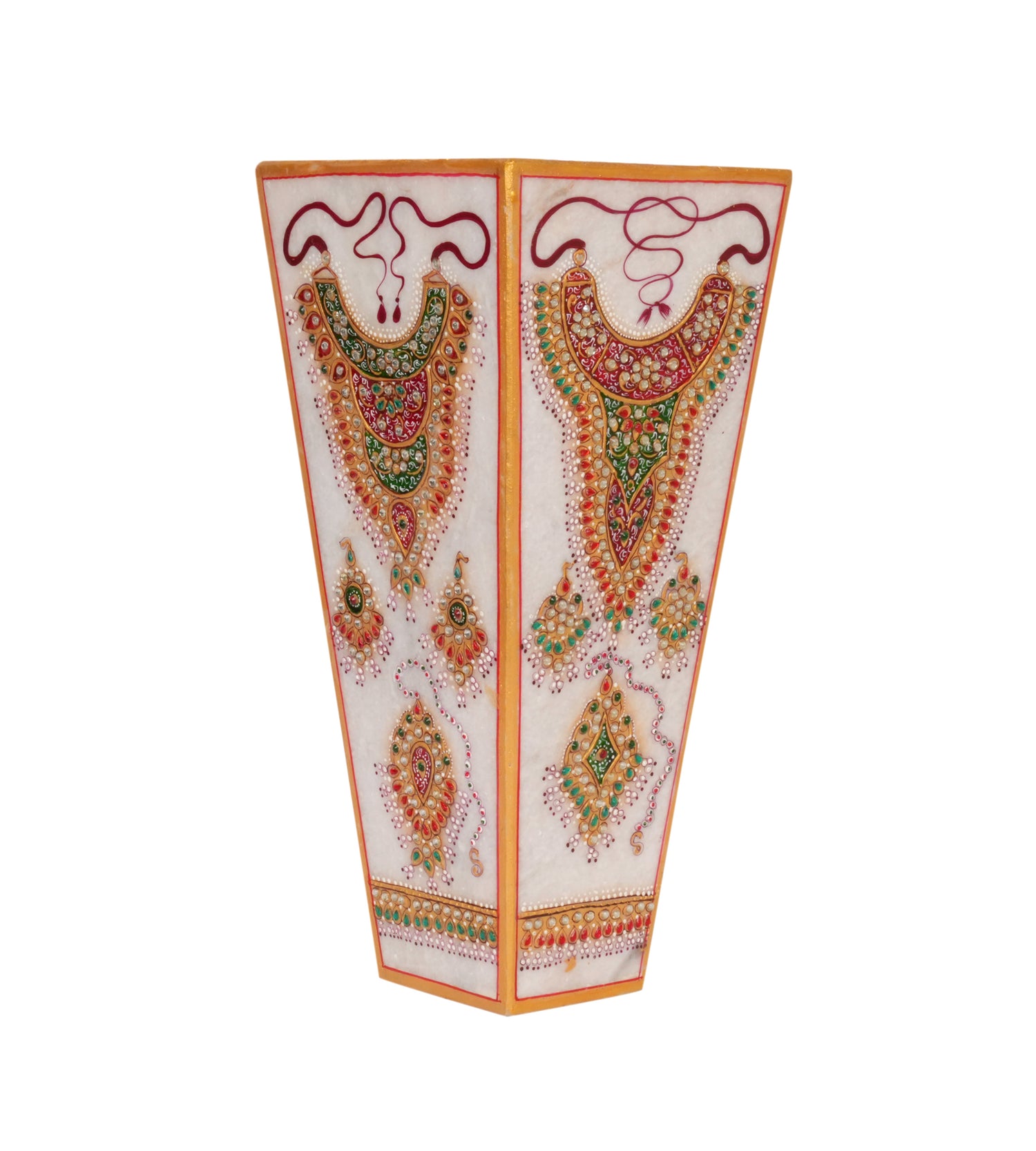 Handcrafted Marble Vase with Traditional Rajasthani Meenakari Artwork
