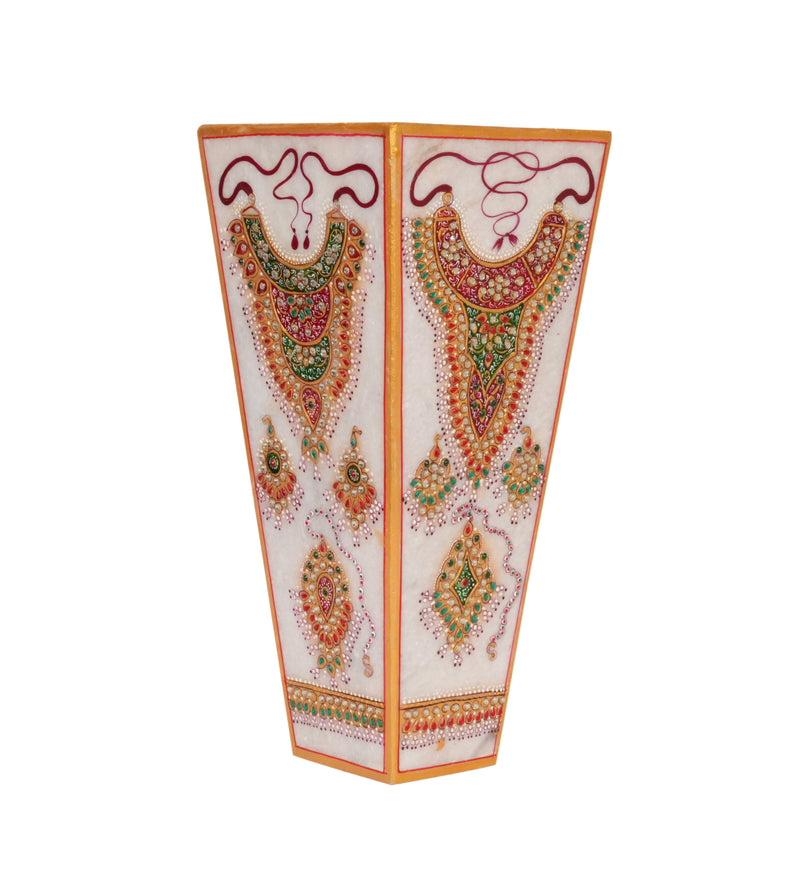 Handcrafted Marble Vase with Traditional Rajasthani Meenakari Artwork