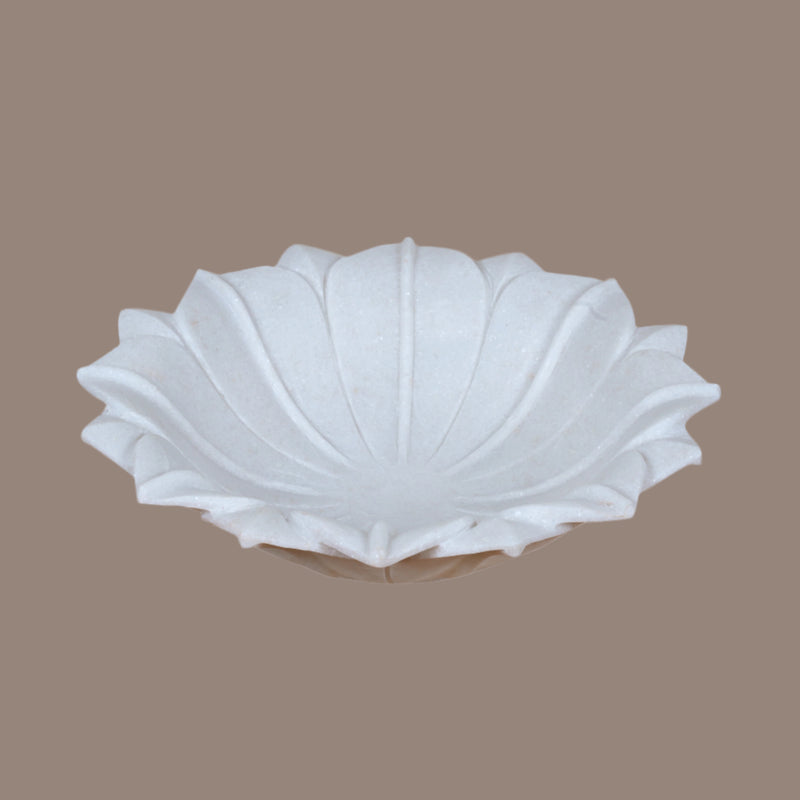 Hand-Carved Kishangarh Marble Urli - Lotus Flower Design