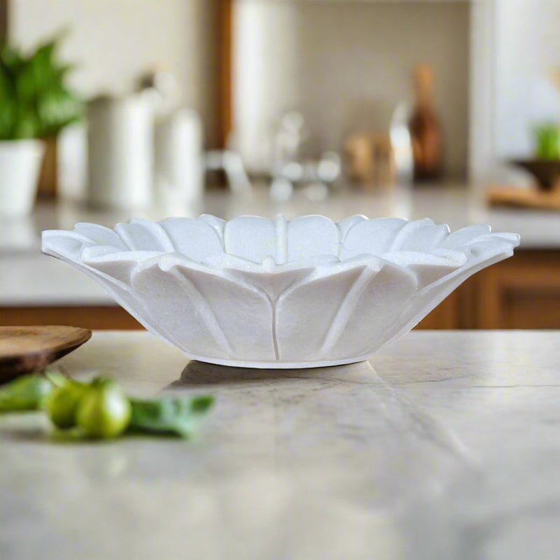 Hand-Carved Kishangarh Marble Urli - Lotus Flower Design