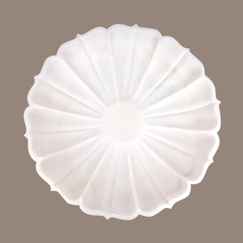 Sacred Blossom: Hand-Carved White Marble Urli | A Bowl of Pure Tranquility
