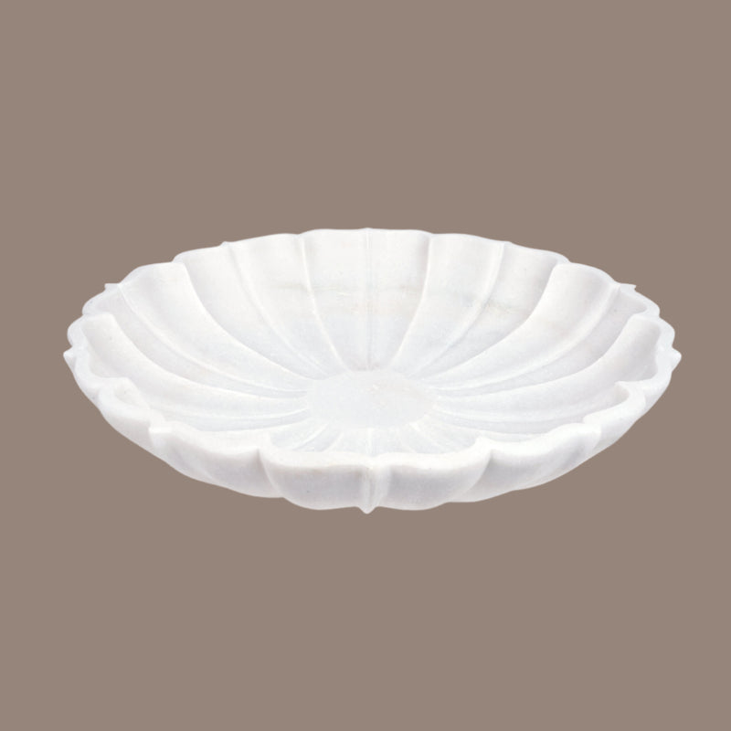 Sacred Blossom: Hand-Carved White Marble Urli | A Bowl of Pure Tranquility