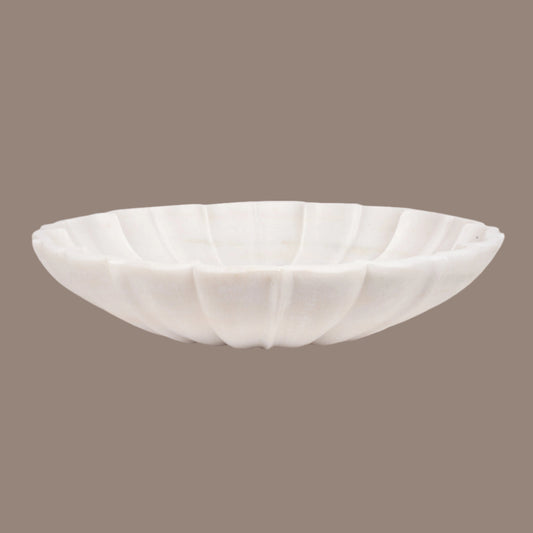 Sacred Blossom: Hand-Carved White Marble Urli | A Bowl of Pure Tranquility