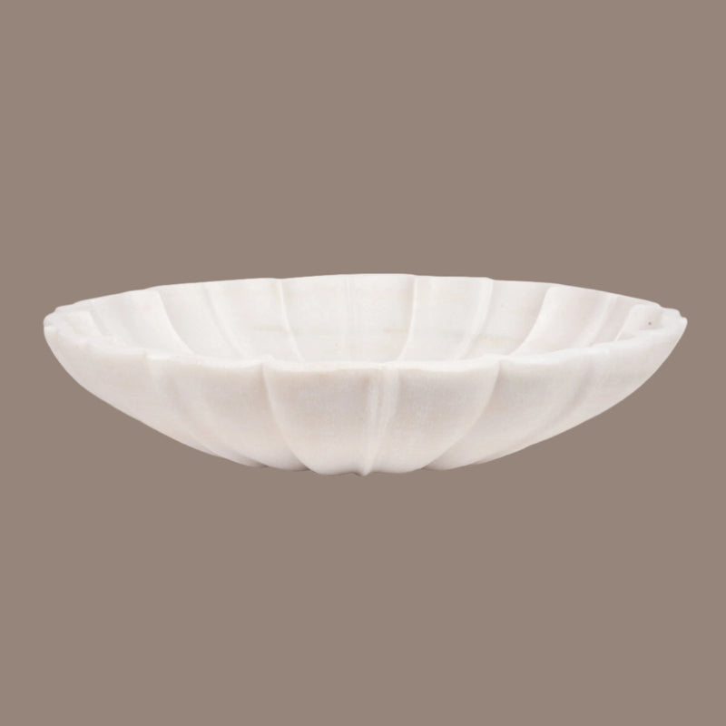 Sacred Blossom: Hand-Carved White Marble Urli | A Bowl of Pure Tranquility