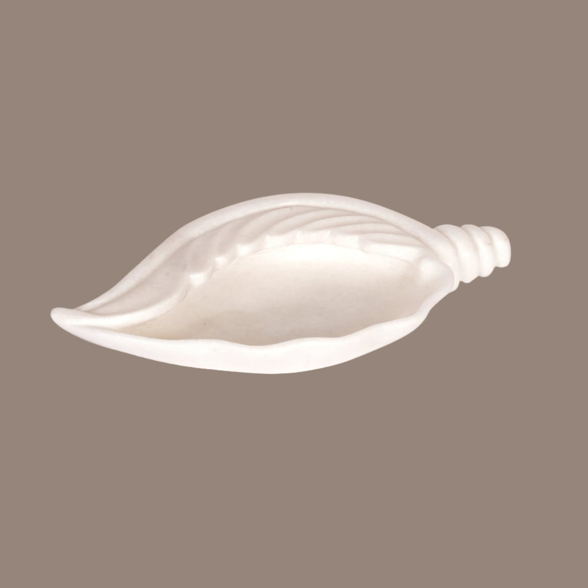 Hand-Carved White Marble Conch Shell Bowl