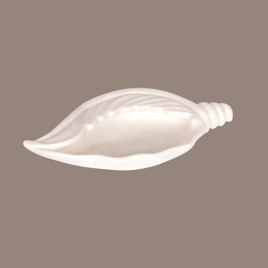 Hand-Carved White Marble Conch Shell Bowl