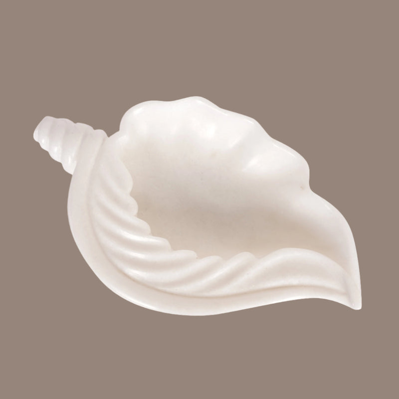 Hand-Carved White Marble Conch Shell Bowl