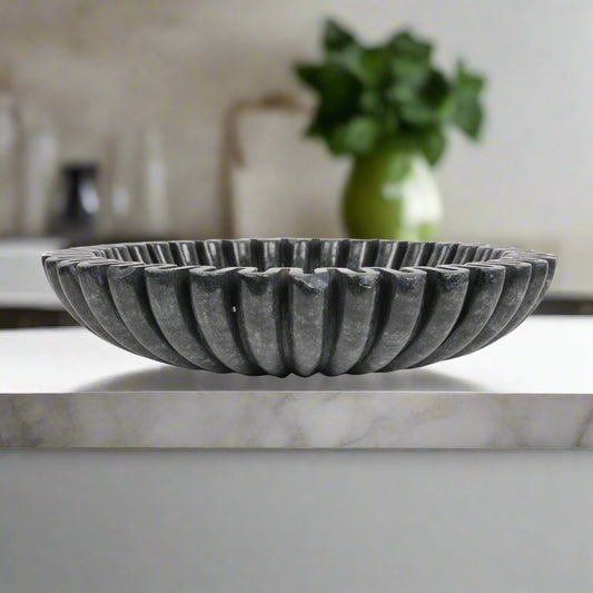 Black Marble Fluted Bowl – A Fusion of Elegance and Function