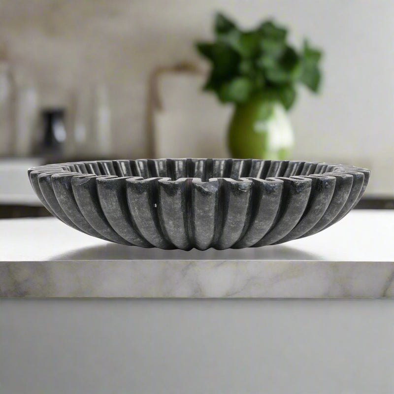 Black Marble Fluted Bowl – A Fusion of Elegance and Function