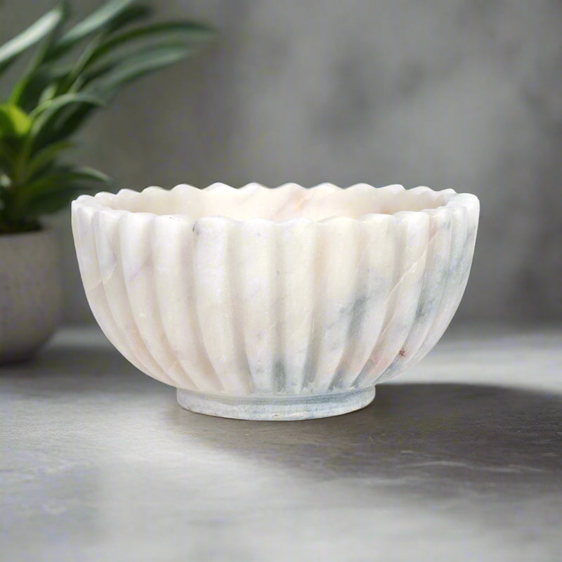 White Marble Fluted Bowl – Sophisticated Design for Every Occasion