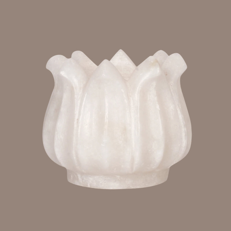 Hand-Carved White Marble Lotus Candle Holder | Symbol of Enlightenment