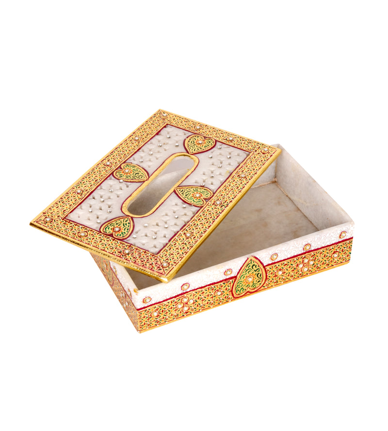 Handcrafted Marble Meenakari Tissue Box