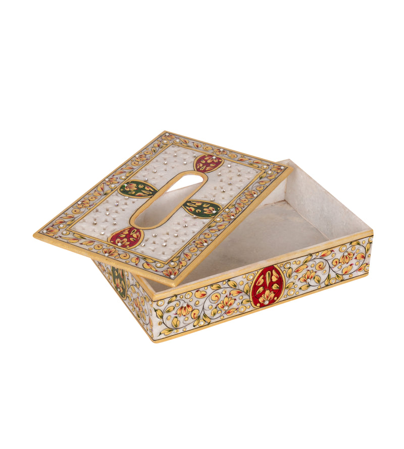 Handcrafted Marble Meenakari Tissue Box
