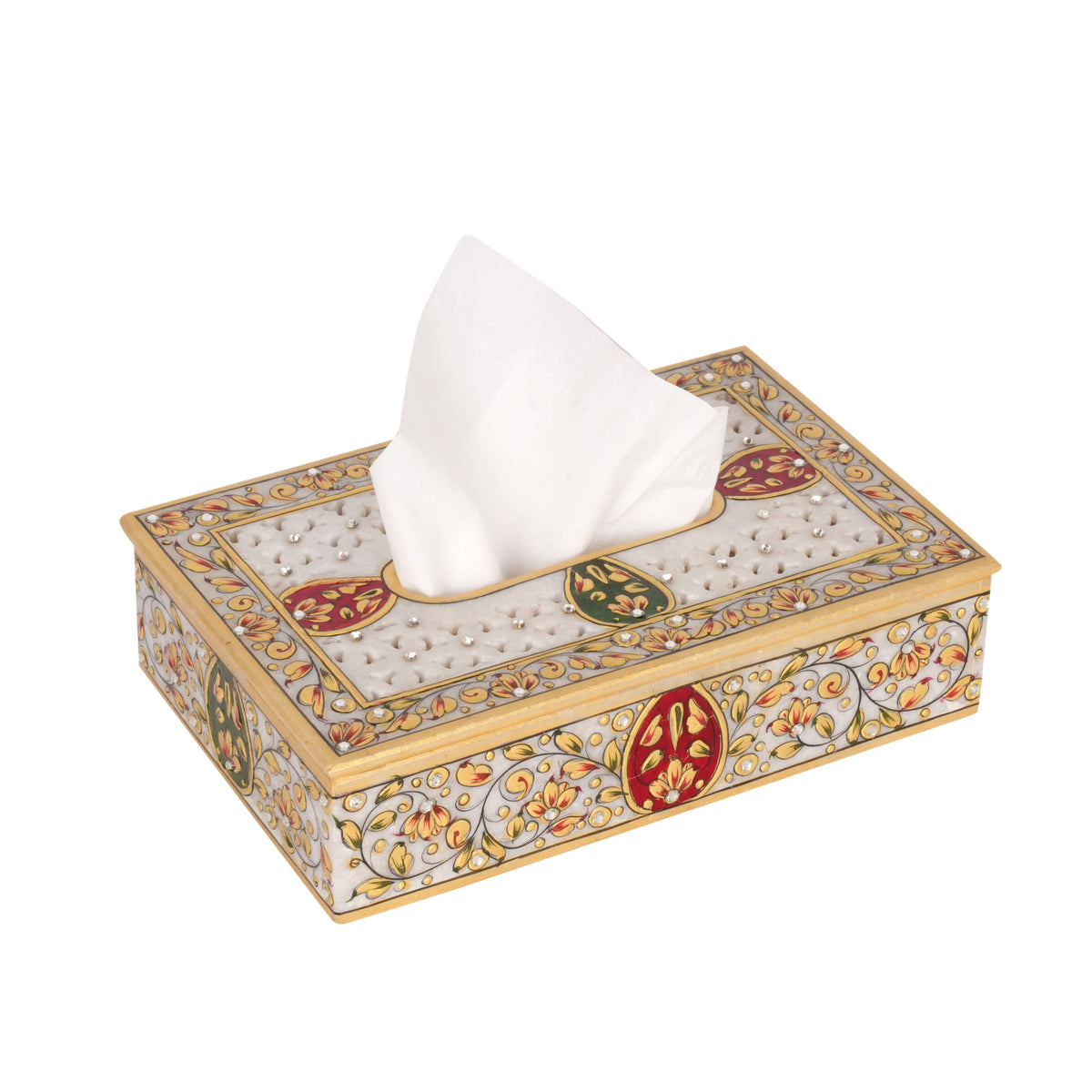 Handcrafted Marble Meenakari Tissue Box