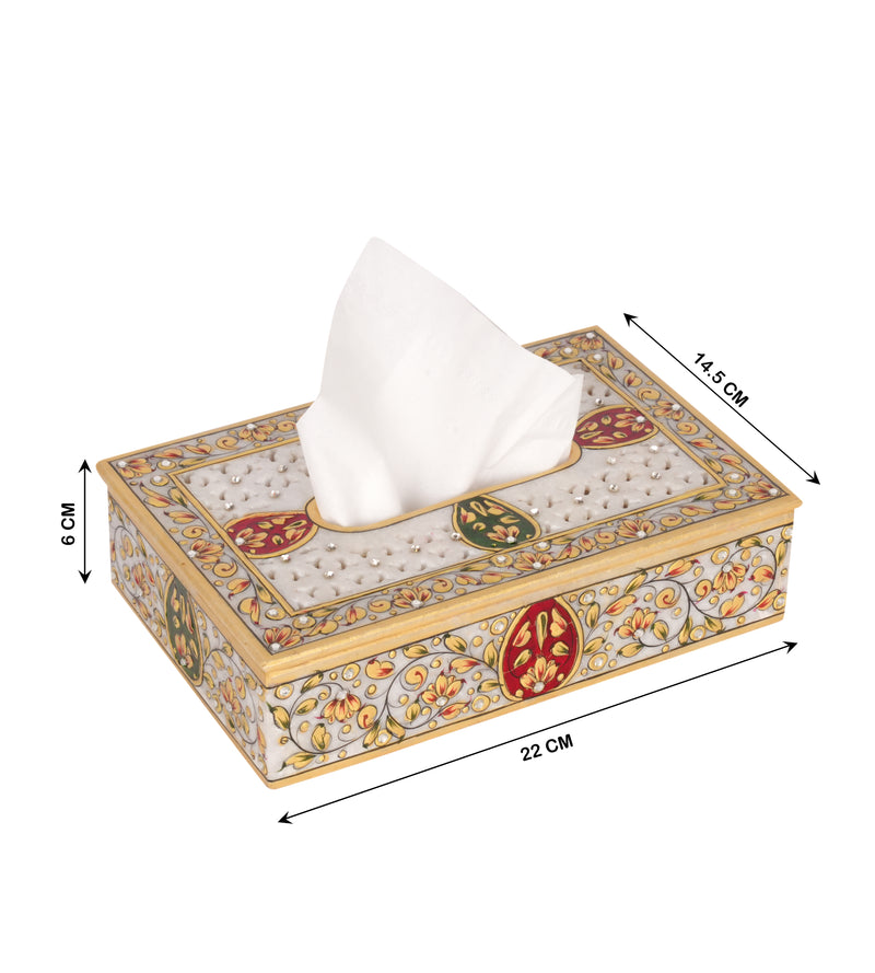 Handcrafted Marble Meenakari Tissue Box