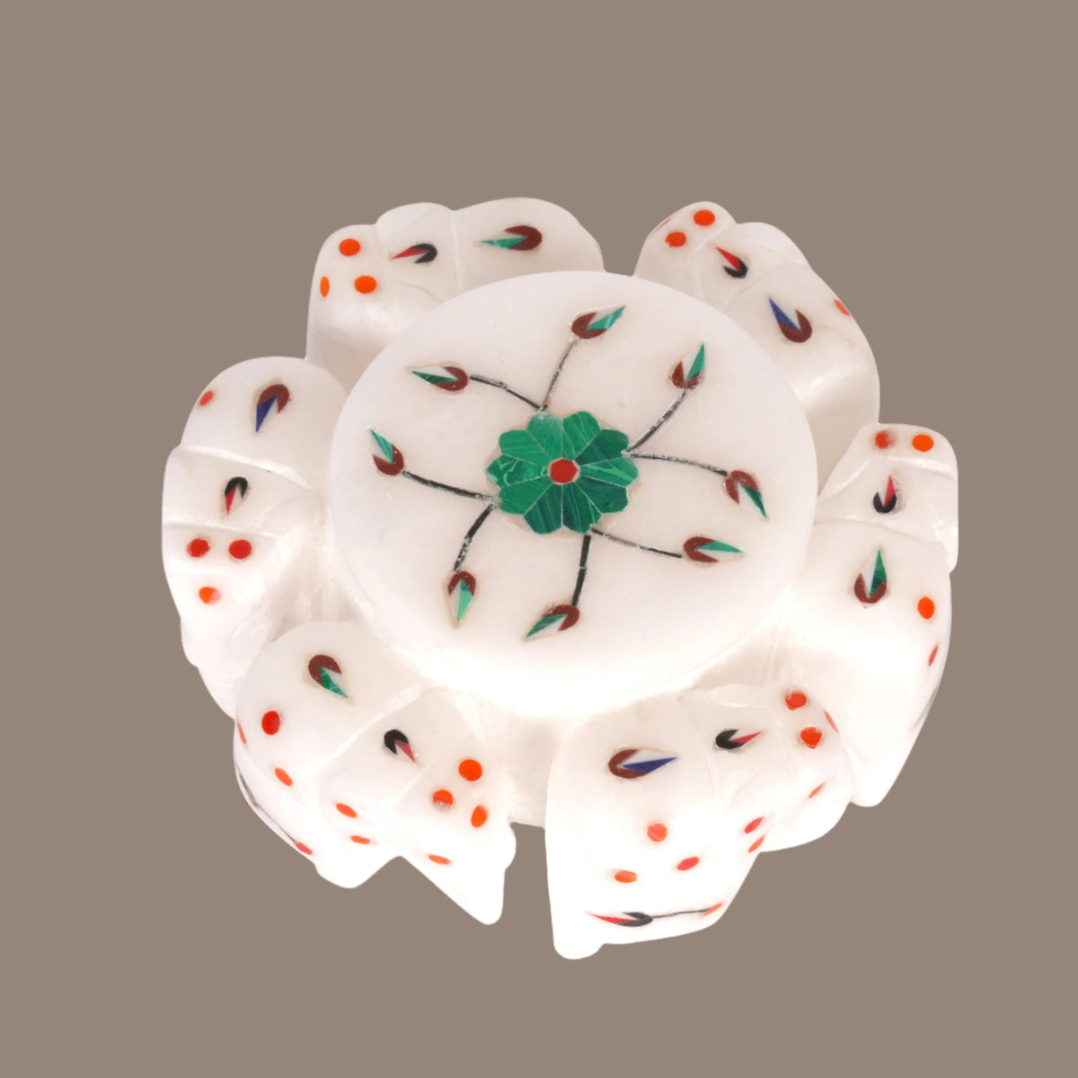 Marble Elephant with Royal Sapphire Floral Inlay Box