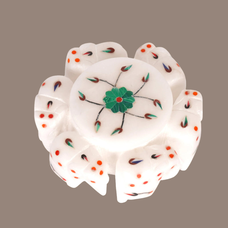 Marble Elephant with Royal Sapphire Floral Inlay Box
