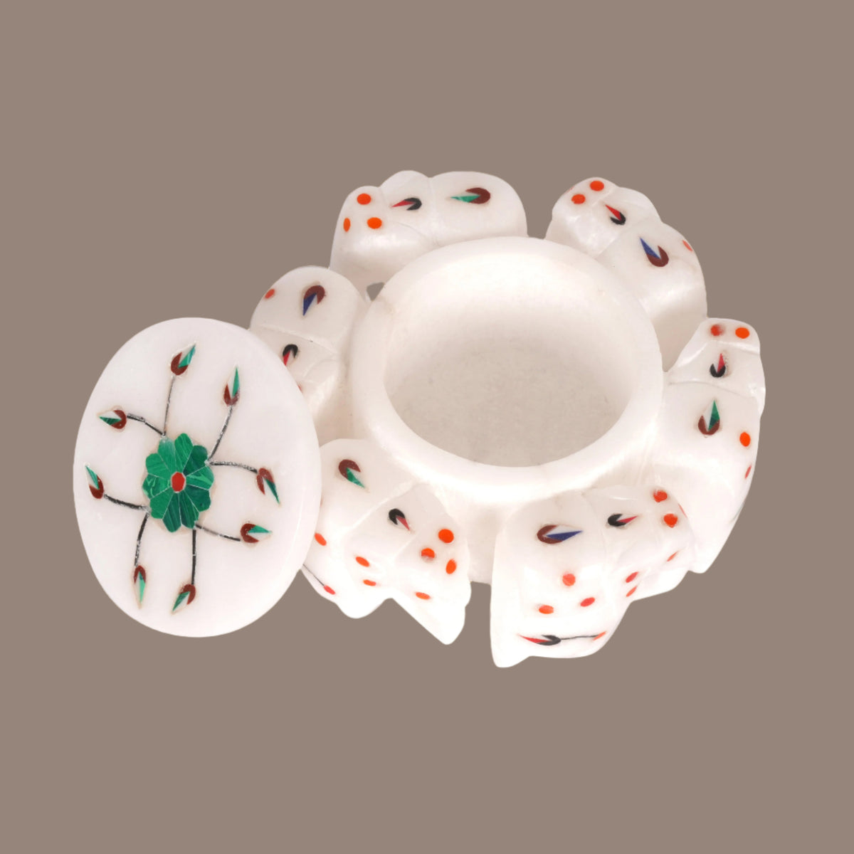 Marble Elephant with Royal Sapphire Floral Inlay Box