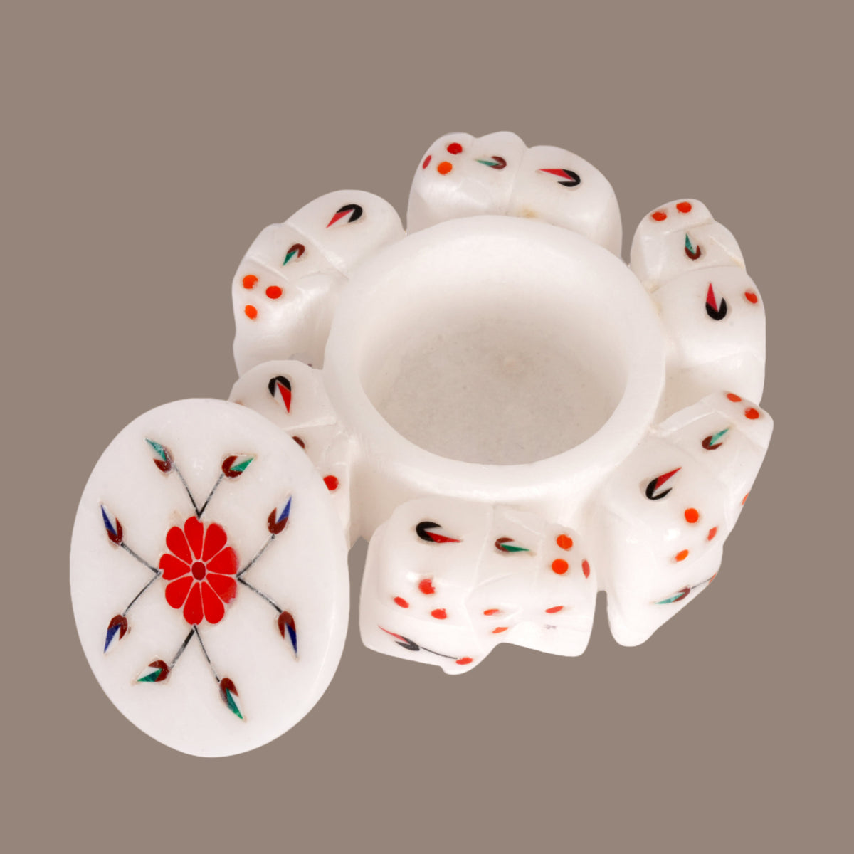 Marble Elephant with Sunset Coral Floral Inlay Box