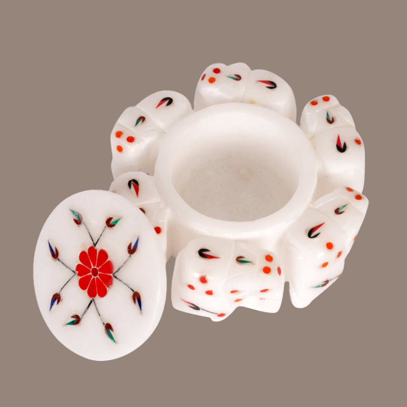 Marble Elephant with Sunset Coral Floral Inlay Box