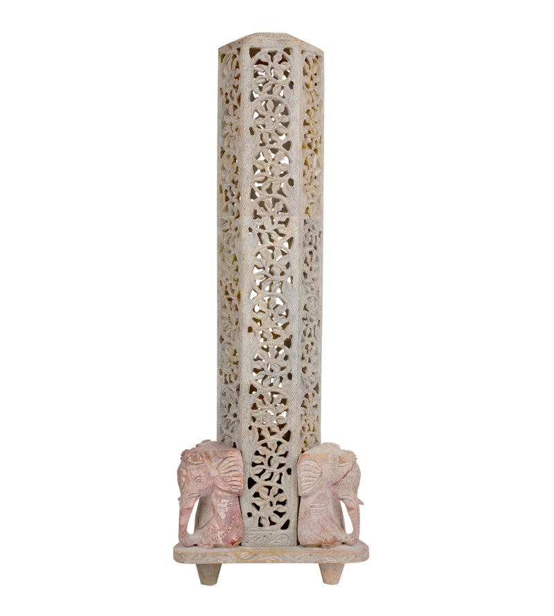 Regal Elephant Jali Work Marble Lamp